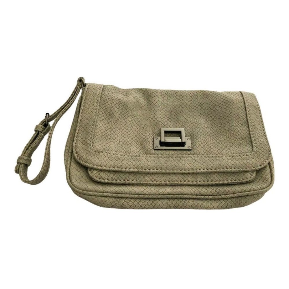 Gap Faux Reptile Skin Wristlet Gray Green Imitation Leather